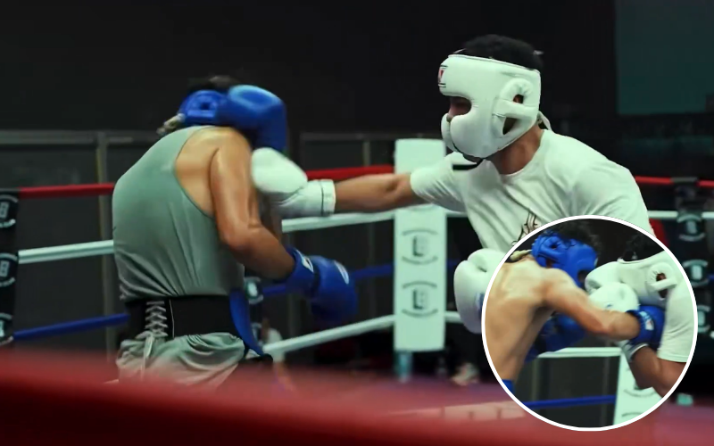 Sparring entre David Benavidez y Gilberto Ramírez. Captura de pantalla (Golden Boy Boxing)