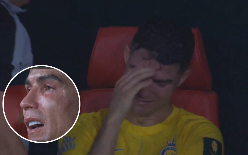 Cristiano Ronaldo llorando tras el partido entre Al-Nassr y Gamba Osaka. Captura de pantalla.