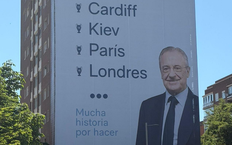 Lona de Florentino Pérez cerca del Santiago Bernabéu. Captura de pantalla.