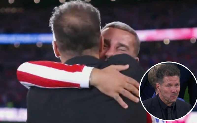 Emotiva despedida entre Griezmann y Simeone. Captura de pantalla.