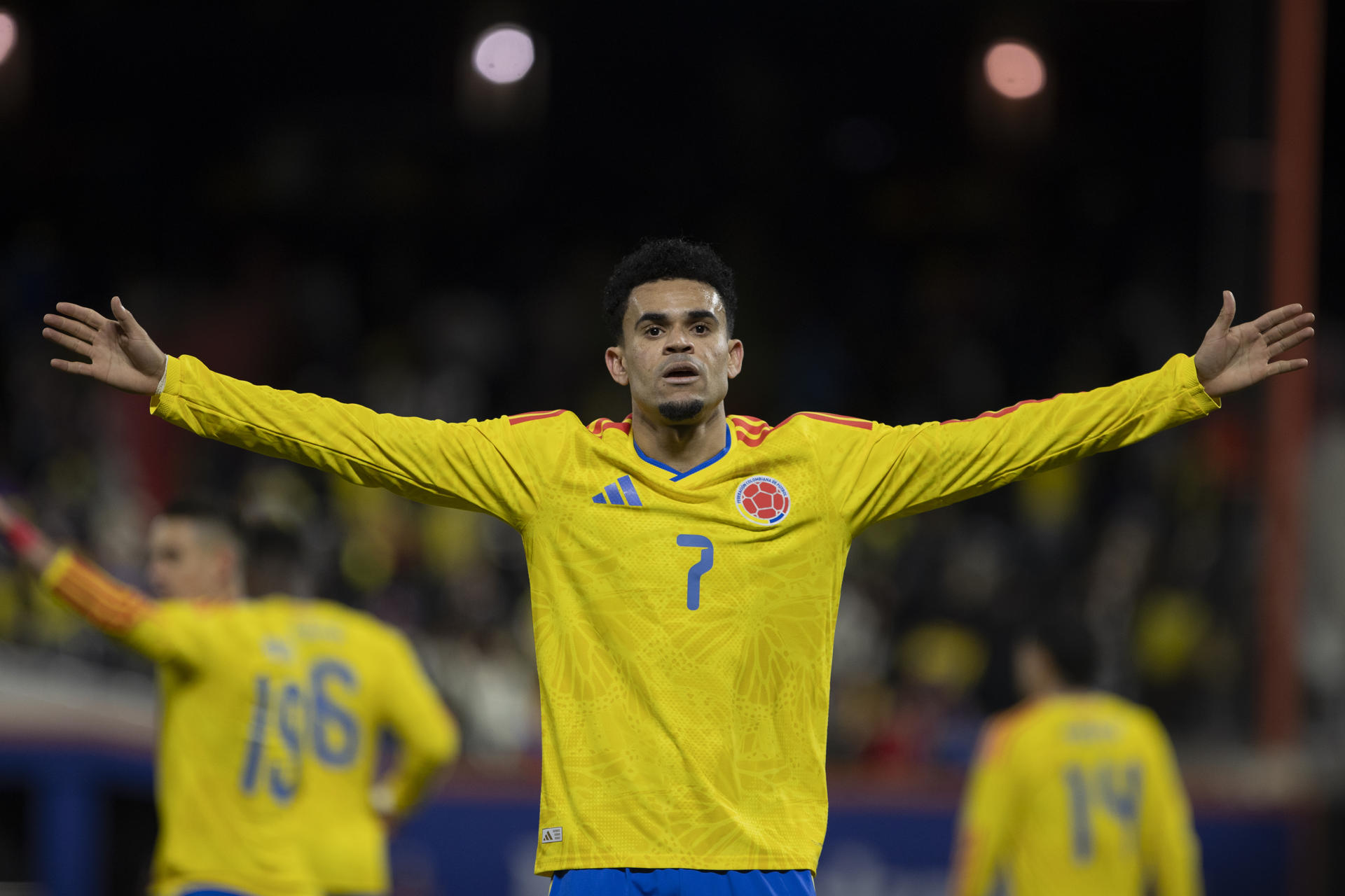 Fotografía de archivo que muestra a Luis Díaz de Colombia celebrando un gol en Nueva York (Estados Unidos). EFE/ Ángel Colmenares