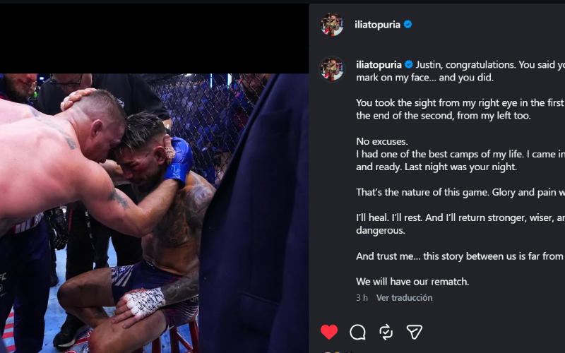 Mensaje de Ilia Topuria en su Instagram. Captura de pantalla.