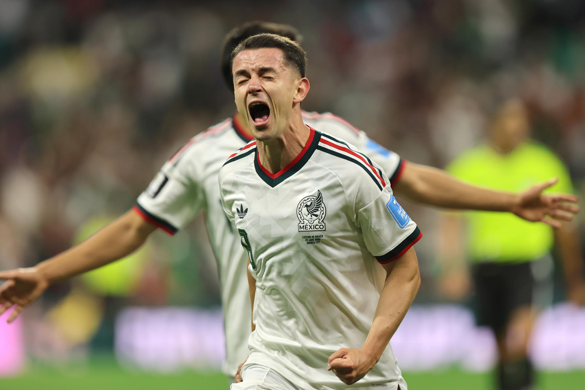 Álvaro Fidalgo de México celebra un gol este miércoles, en un partido del grupo A del Mundial de la FIFA 2026 entre República Checa y México en el estadio Azteca en Ciudad de México (México). EFE/ Isaac Esquivel