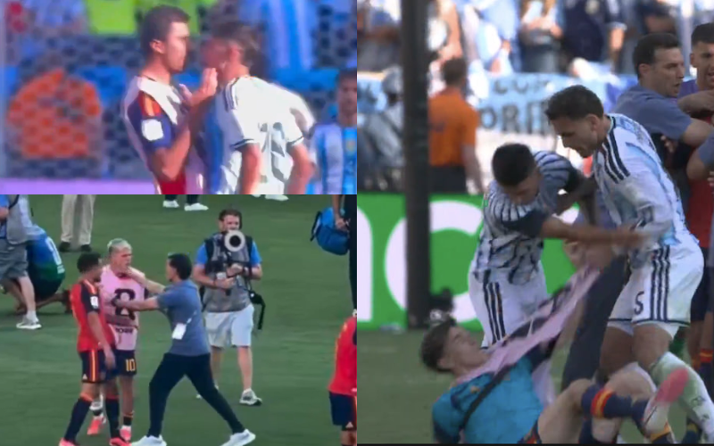 Acciones polémicas de Argentina tras perder la final del Mundial ante España. Captura de pantalla.