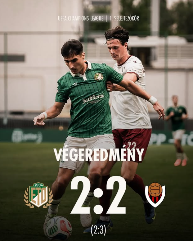 Resultado del partido entre ETO FC y Víkingur Reykjavík. Imagen sacada del Instagram oficial de ETO FC (@etofc_official)
