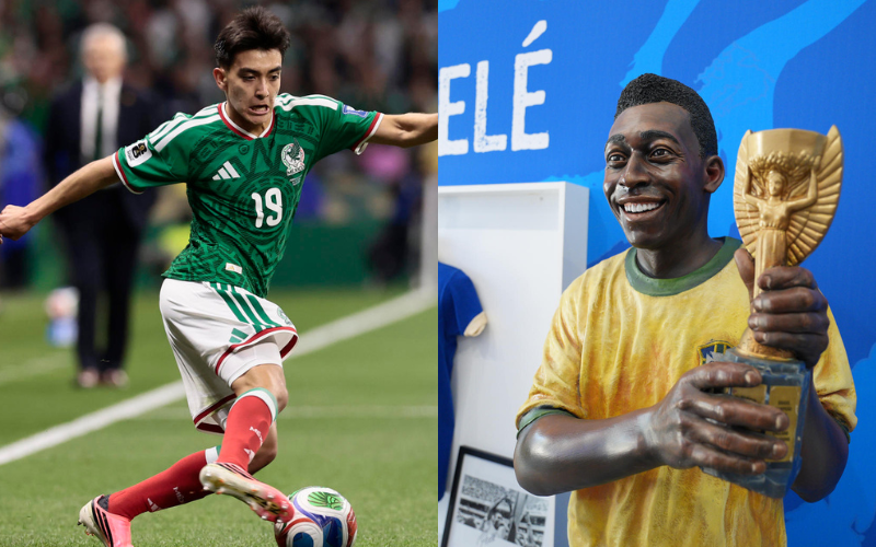 Gilberto Mora y escultura de Pelé. EFE/ José Méndez y EFE/ Alberto Boal
