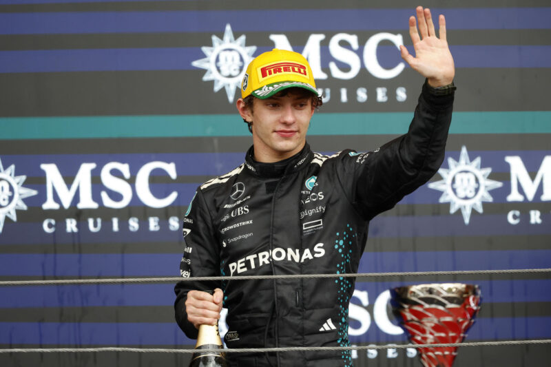 El italiano Kimi Andrea Antonelli (Mercedes), que llega líder del campeonato a Spa-Francorchamps, sede del décimo Gran Premio del Mundial de Fórmula Uno, el de Bélgica; en una imagen de archivo. EFE/ Sebastiao Moreira