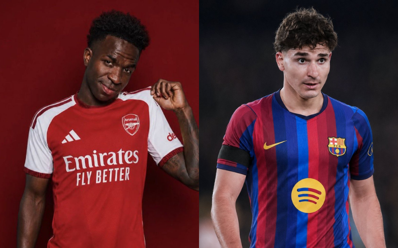 Vinicius con la camiseta del Arsenal y Julián con la camiseta del Barcelona.