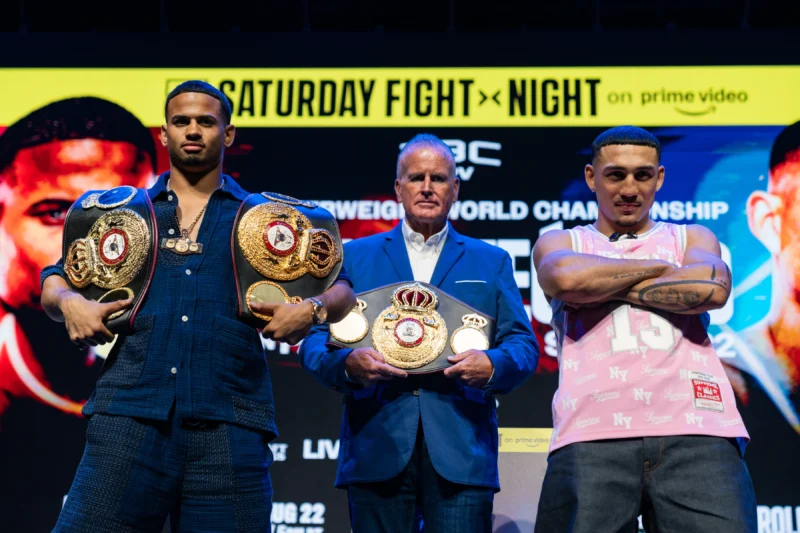 "Rolly" Romero calienta su combate con Teófimo López: “Pelea del Año” Rolly vs Teofimo Kickoff Press Conference - 07.09.26. Ryan Hafey/Premier Boxing Champions