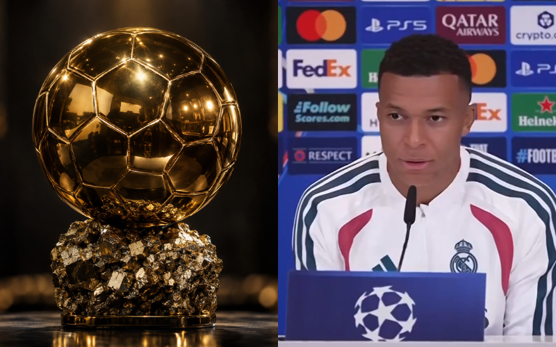 Kylian Mbappé con el Balón de Oro. Captura de pantalla.