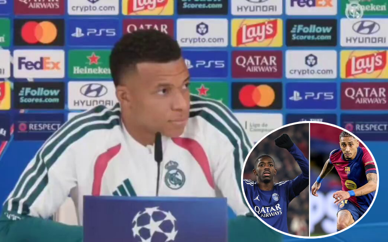 Kylian Mbappé sobre Dembélé y Raphinha. Captura de pantalla.